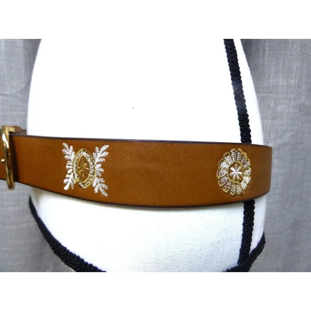 Women’s Embroidered Belt, Cognac, L